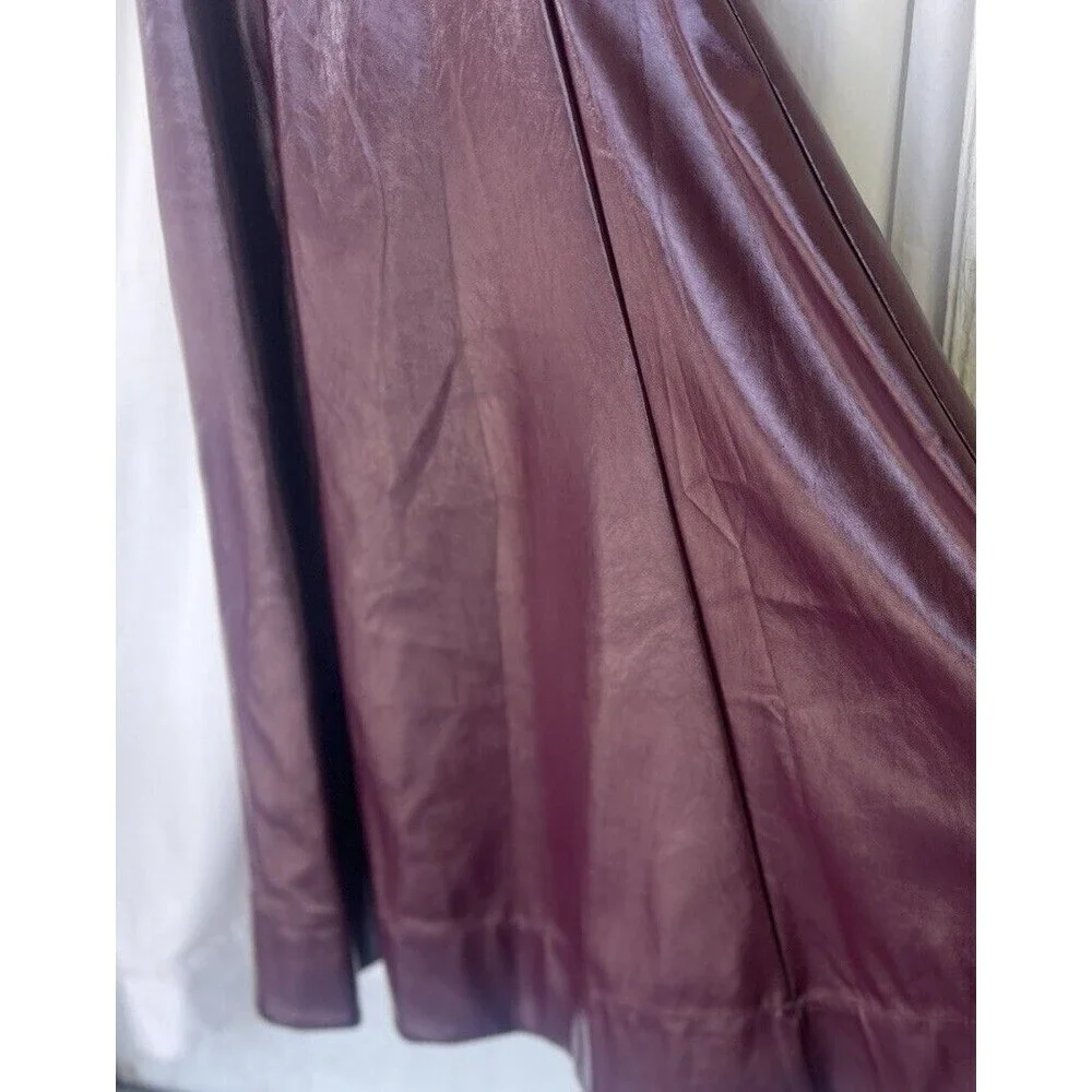 Staud Women Abstract Plum Burgundy Corset Faux Leather Midi Dress